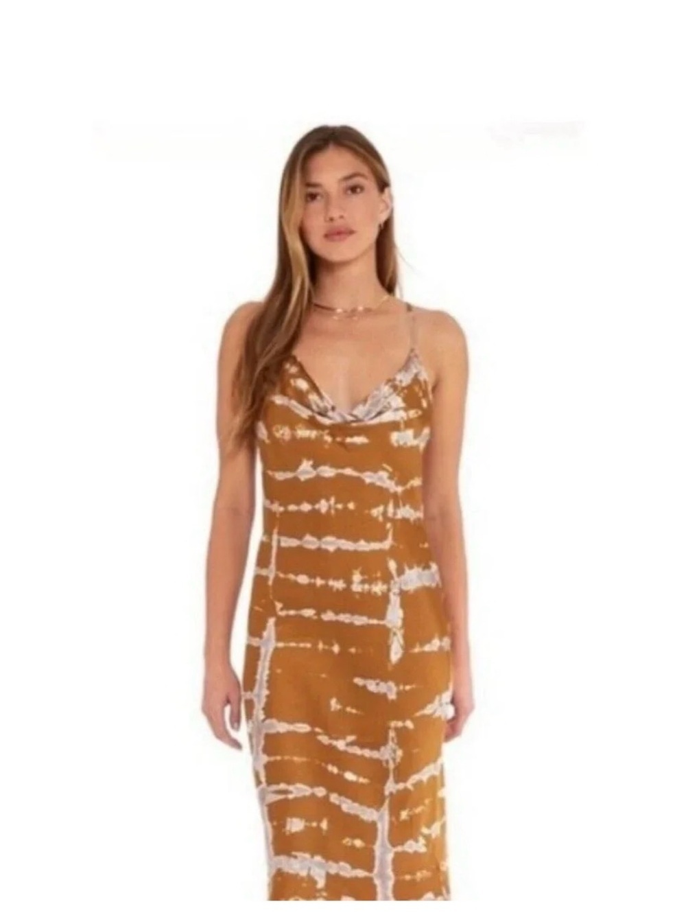 YFB Young Fabulous & Broke Gold Tie-Dye Spaghetti Strap Slip Dress Size Medium
